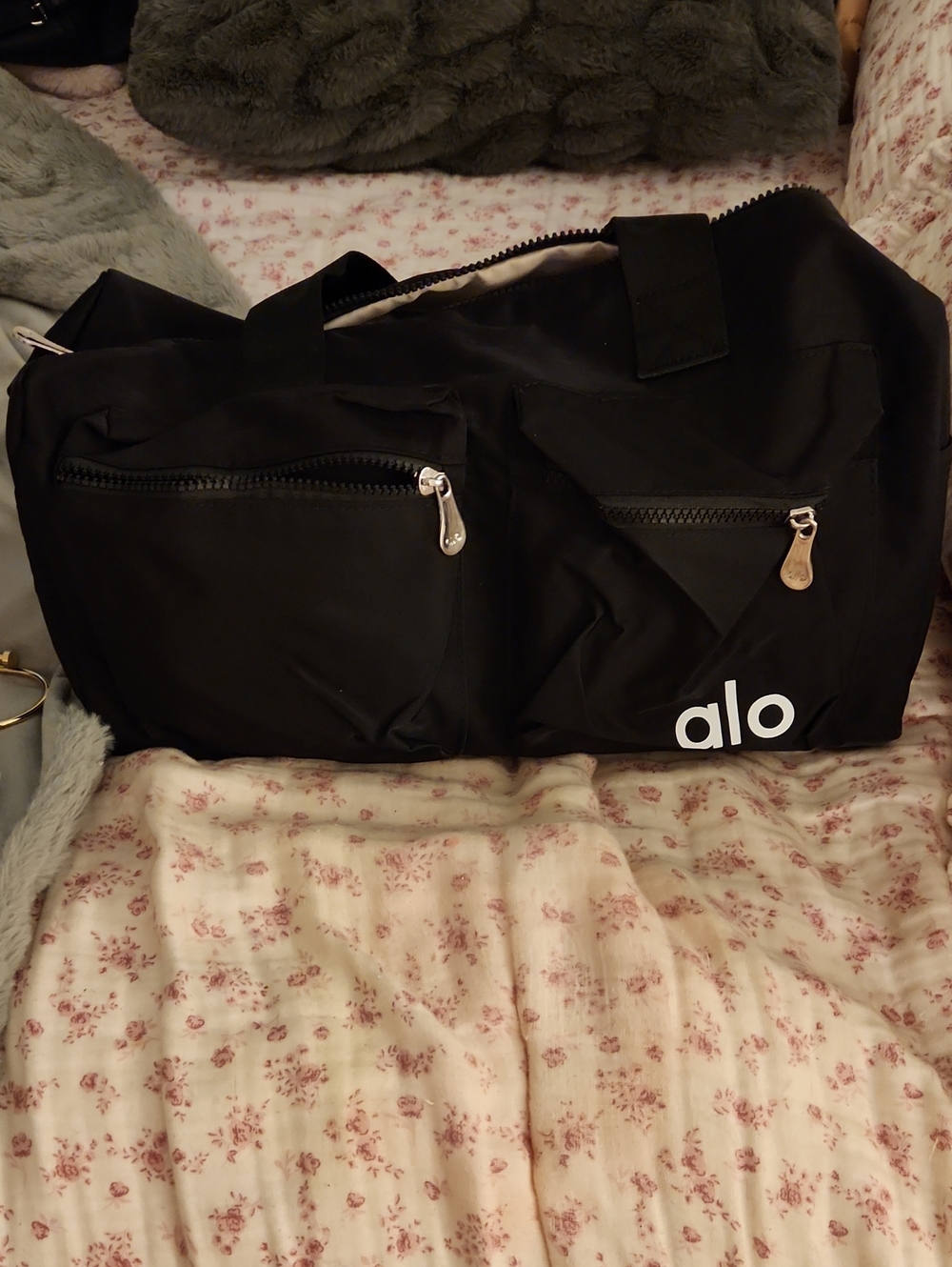 ALO Yoga Black Travel Duffel with Front And Side Pockets